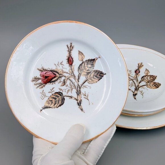 1950s Vintage Dusty Rose Floral Plate Set with Matching Serving Platter - Picture 9 of 9